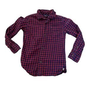 KIDS TOMMY HILFIGER Red and Blue Plaid Button Down Collared Shirt Size 6-7